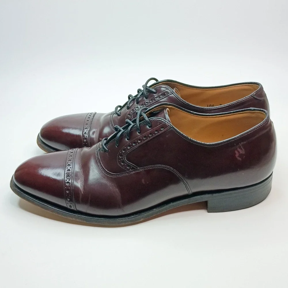 Johnston & Murphy Heritage Mens 10.5‎ D Burgundy Leather Cap Toe Oxford 15-1165
